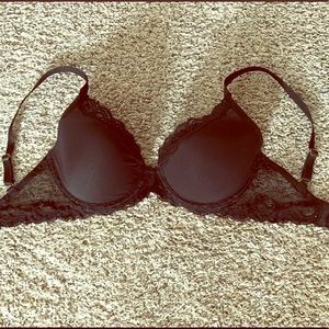 Natori feather plunge black lace bra 30DDD